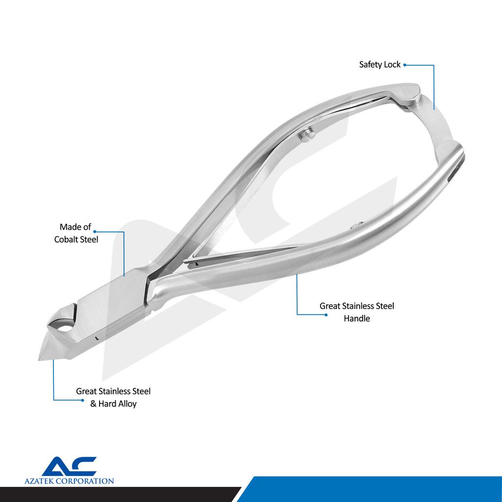 Professional Toe Nail Head Cutter Moon Shape 14cm Double Spring with Back Lock - Azatek Instruments