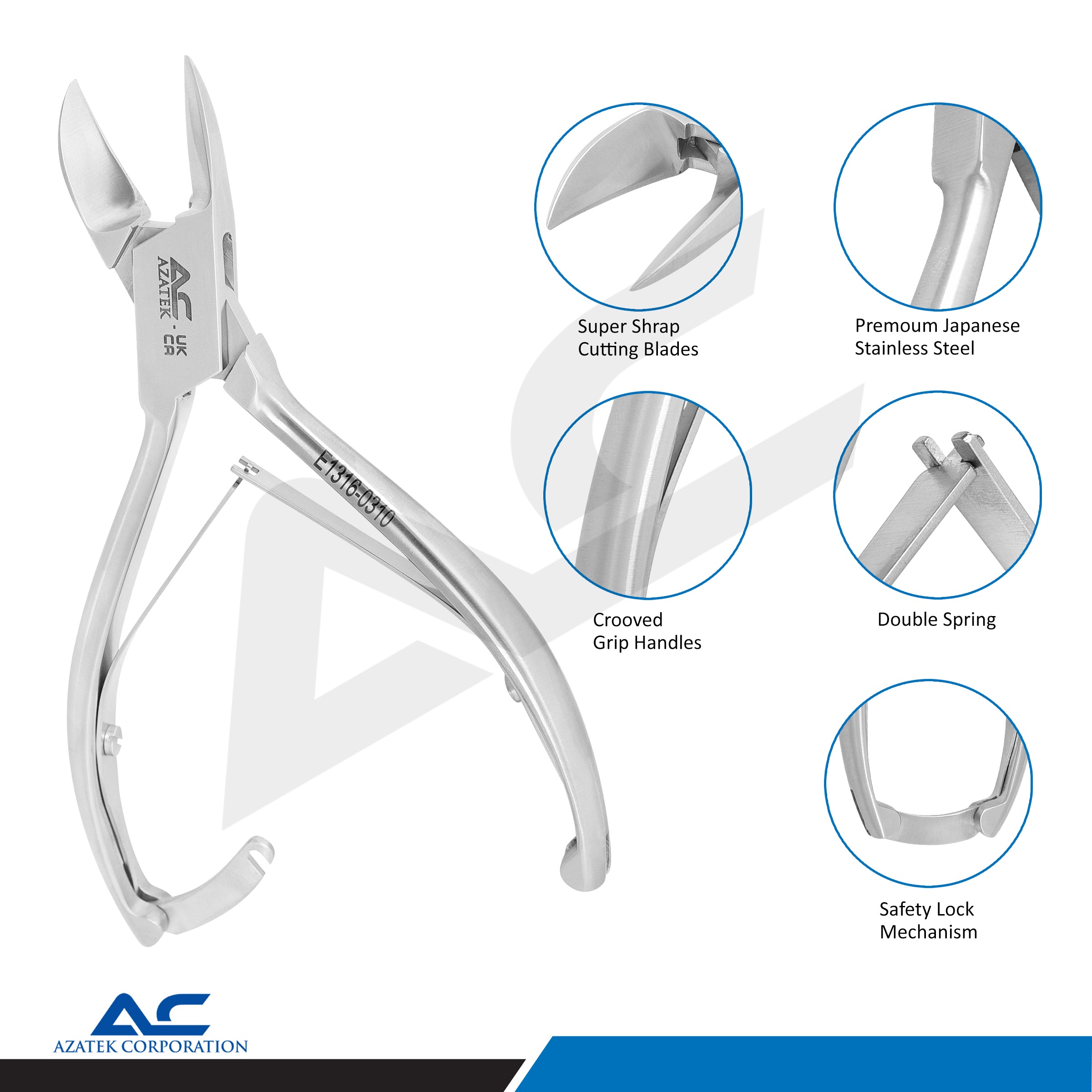 Nail Pliers 14cm Stainless Steel Arched Edge – Professional Nail Corner Pliers - Azatek Instruments