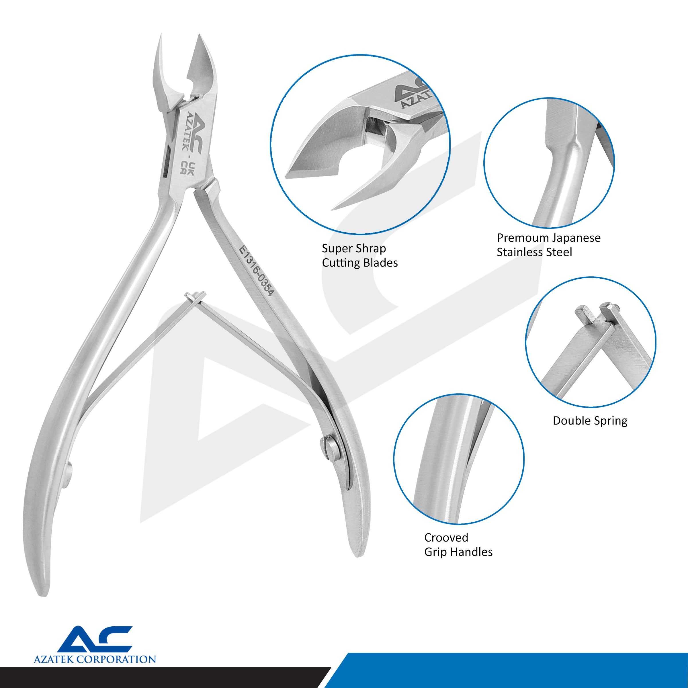 Nail Corner Pliers 10cm Stainless Steel Long Beveled 9mm Blade - Azatek Instruments
