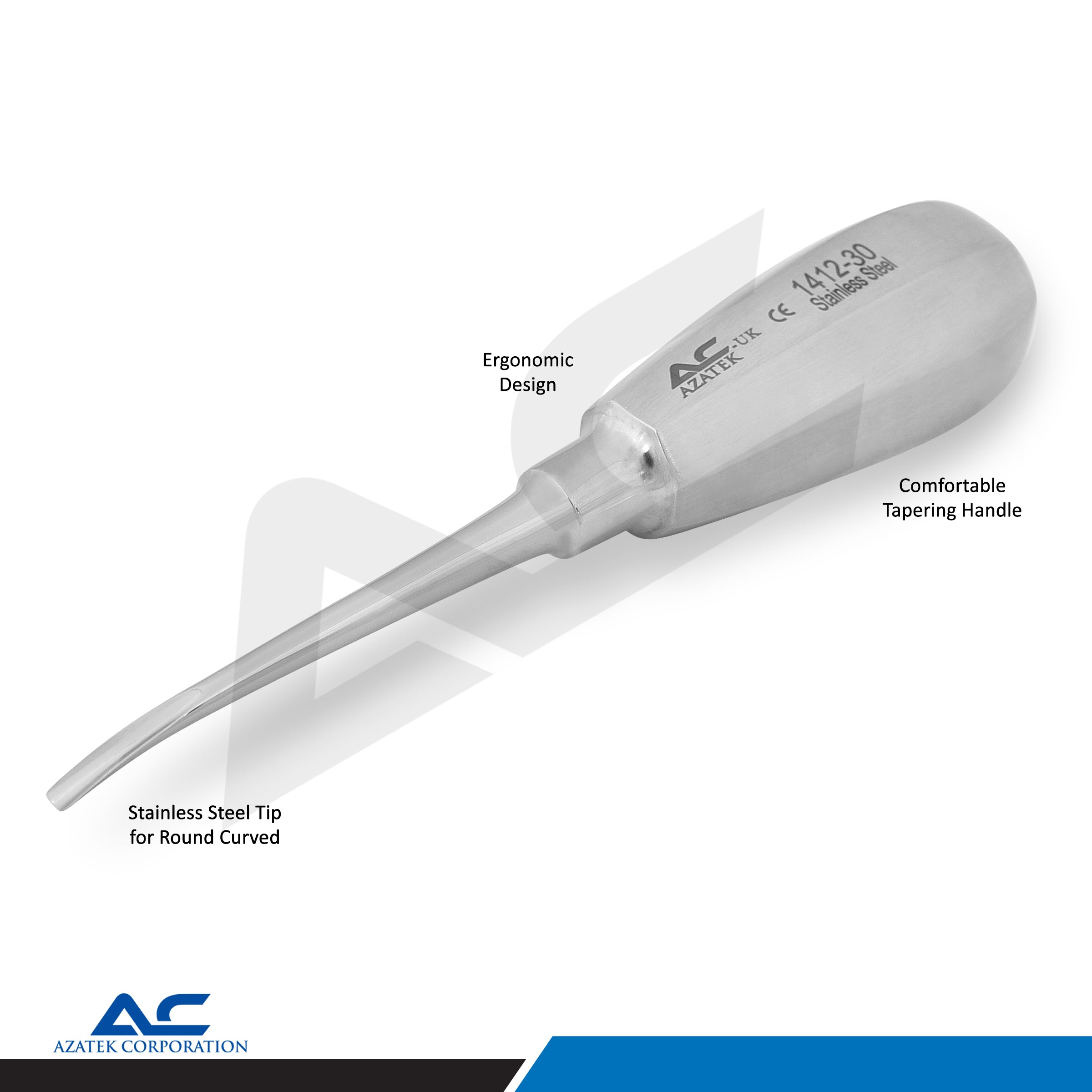 Bein Root Elevator Flat Curved 3.0mm | Stainless Steel Dental Extraction Tool - Azatek Instruments
