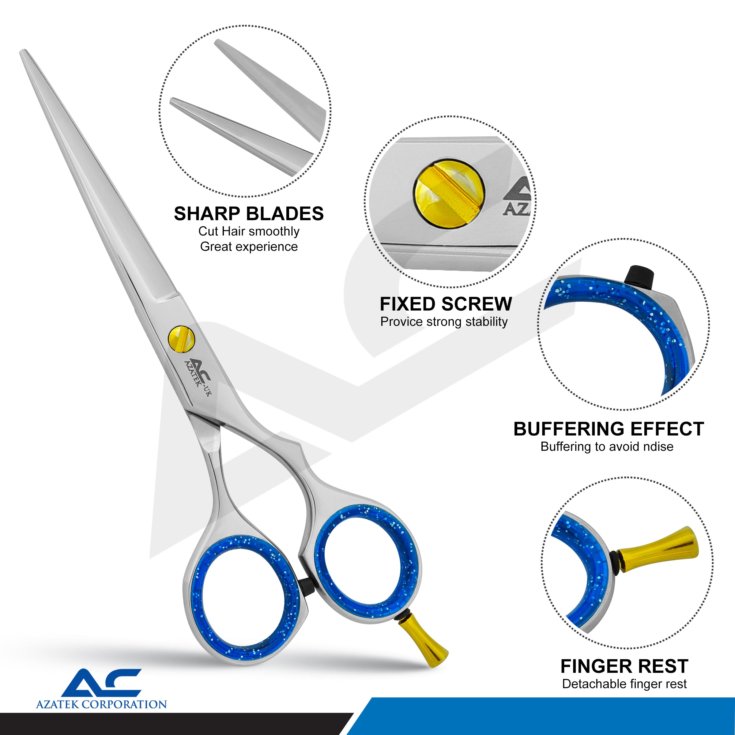 Hair Cutting Scissors, Professional Hair Cutting Scissors, Sharp Cuts and Smooth Handle Jaguar Pattern - Azatek Instruments