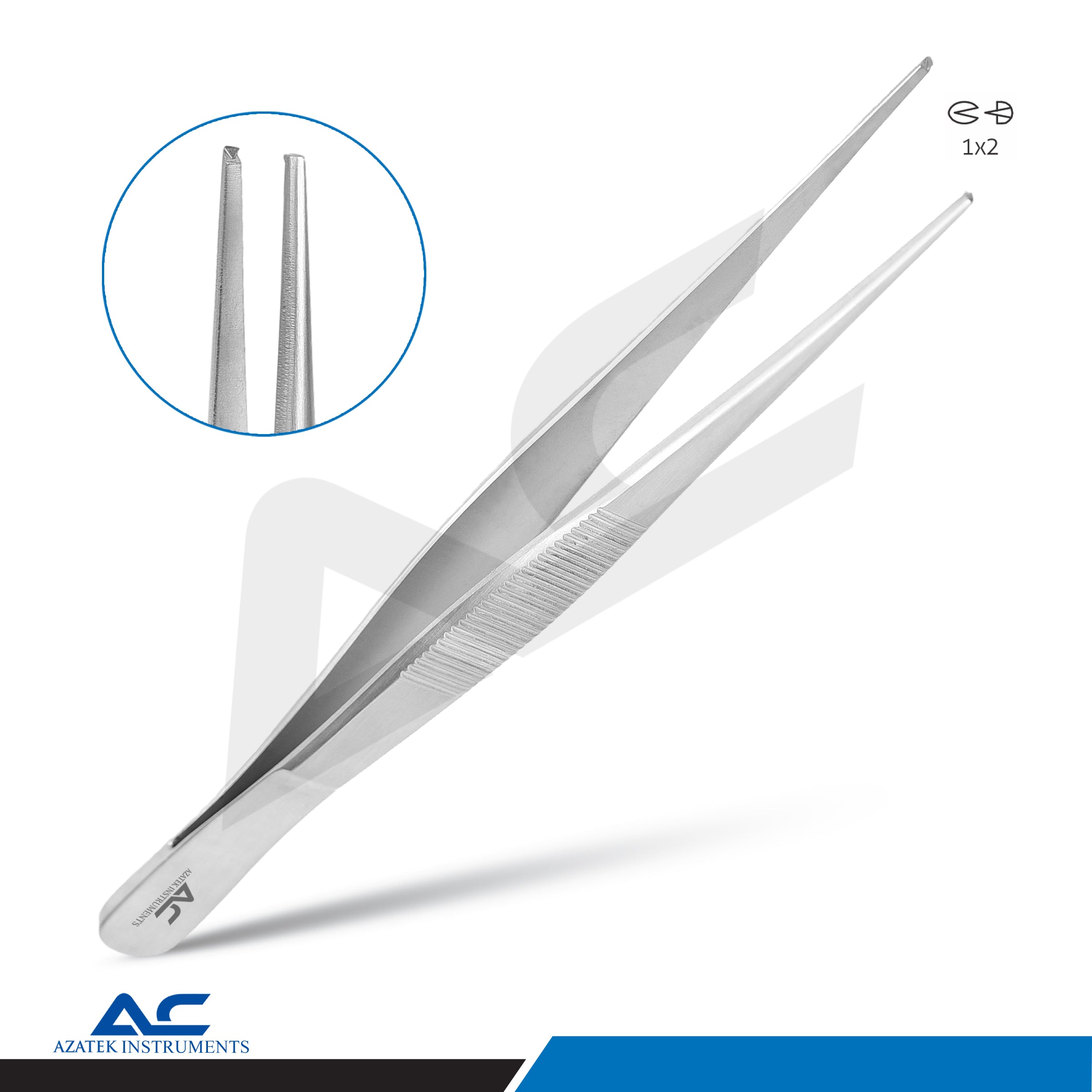 Tissue Forceps 1x2 Teeth 145mm – Delicate Surgical Tissue Forceps 1.25mm Tip - Azatek Instruments