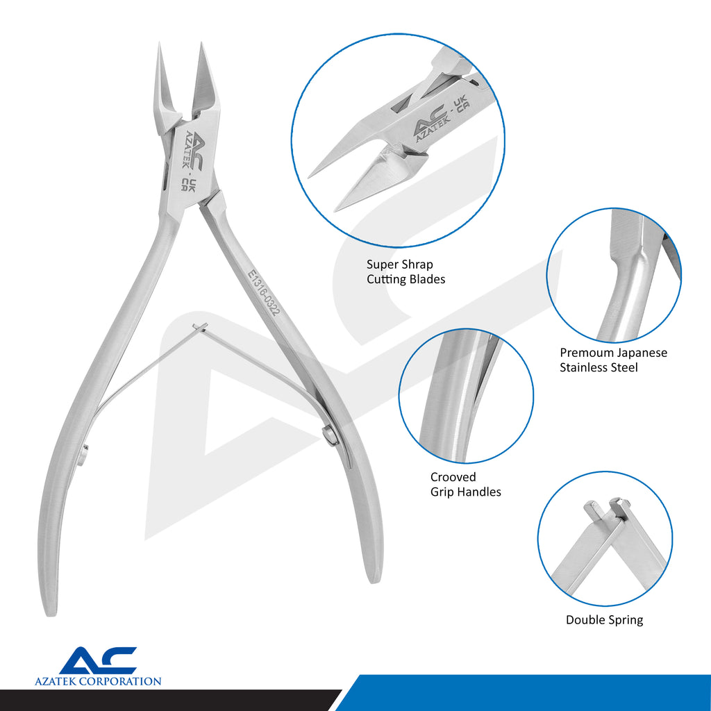 Nail Corner Pliers 13cm Stainless Steel Solid Edge Pointed Tips - Azatek Instruments