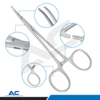 Micro Halsted Mosquito Clamp Curved 1x2 Teeth 12.5cm – Haemostatic Forceps - Azatek Instruments