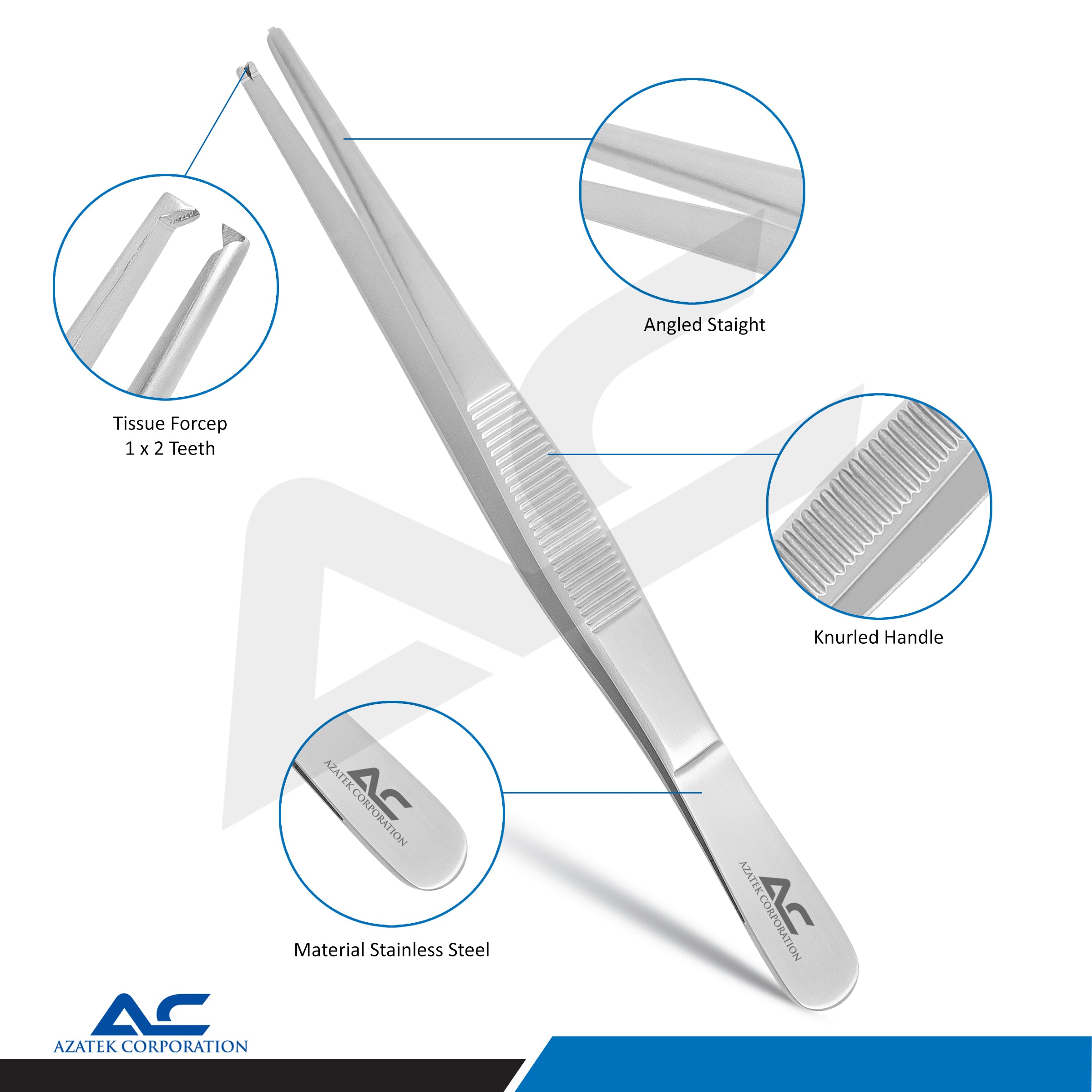 Dressing Tissue Tweezer – Tissue Forceps Standard Kocher for Surgical & Dressing Procedures - Azatek Instruments