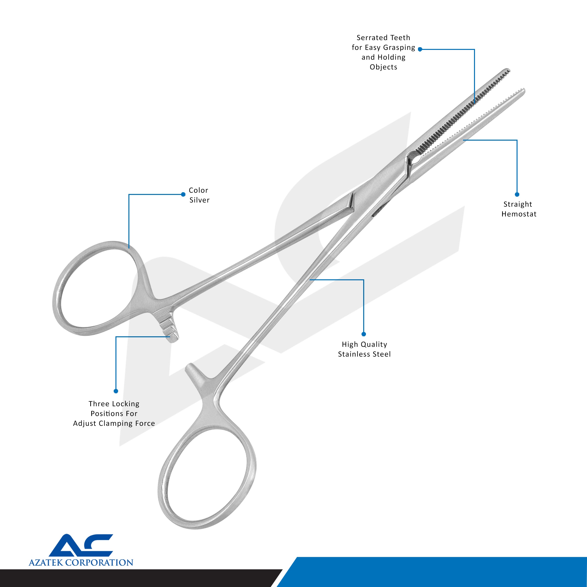 Rochester Pean Haemostatic Forceps Straight 14cm – Surgical Artery Forceps - Azatek Instruments