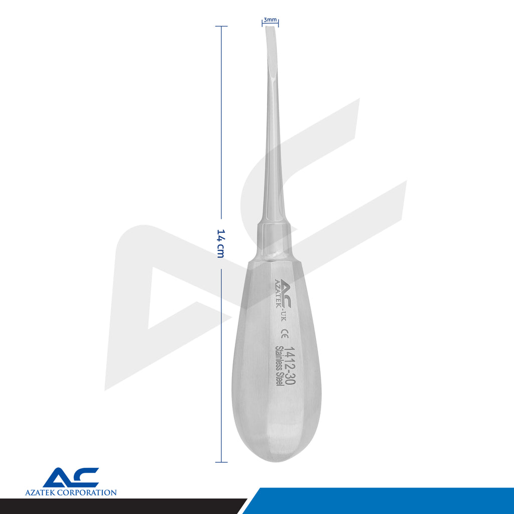 Bein Root Elevator Flat Curved 3.0mm | Stainless Steel Dental Extraction Tool - Azatek Instruments