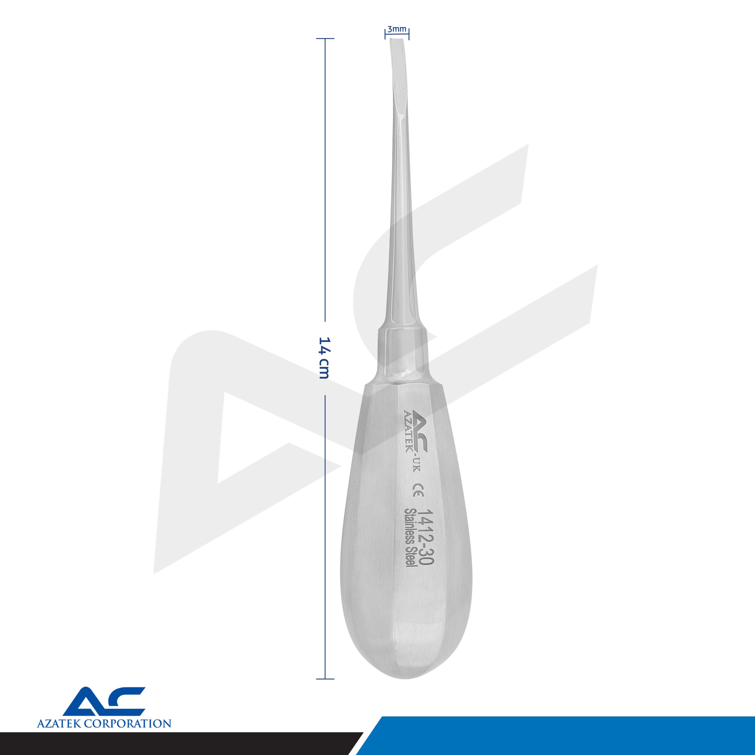 Bein Root Elevator Flat Curved 3.0mm | Stainless Steel Dental Extraction Tool - Azatek Instruments