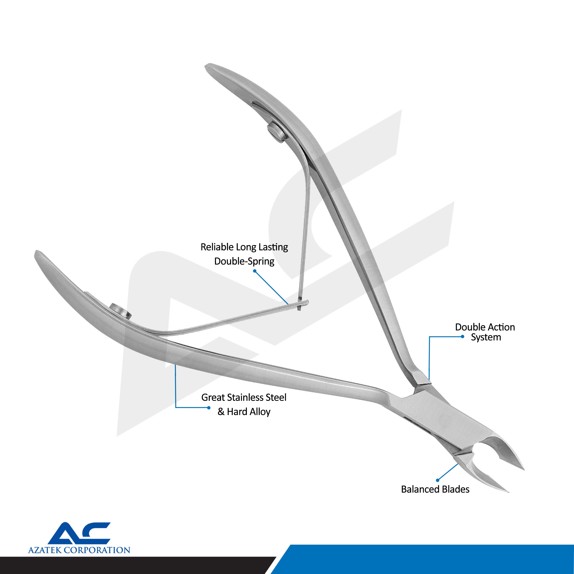 Cuticle Pliers 10.0cm Stainless Steel | Beveled 6mm Cutting Edge - Azatek Instruments