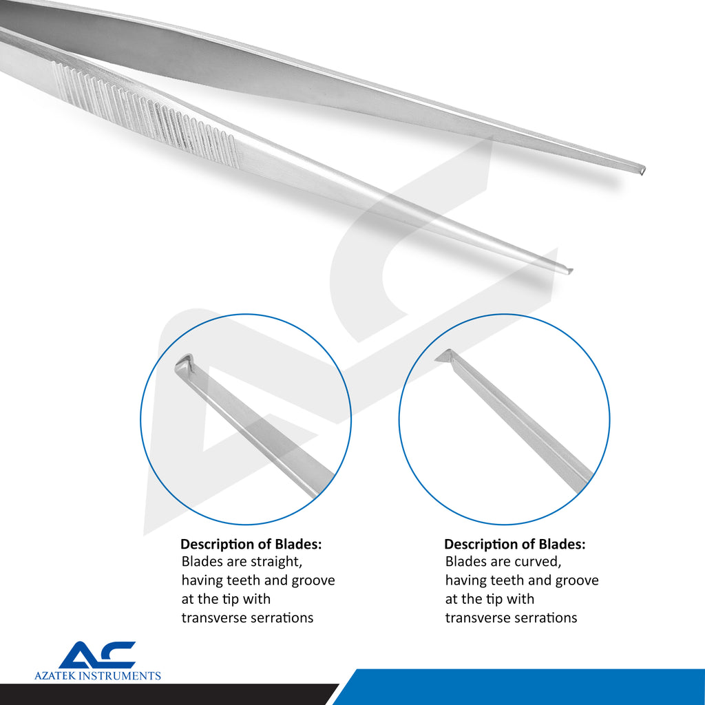 Tissue Forceps 1x2 Teeth 145mm – Delicate Surgical Tissue Forceps 1.25mm Tip - Azatek Instruments