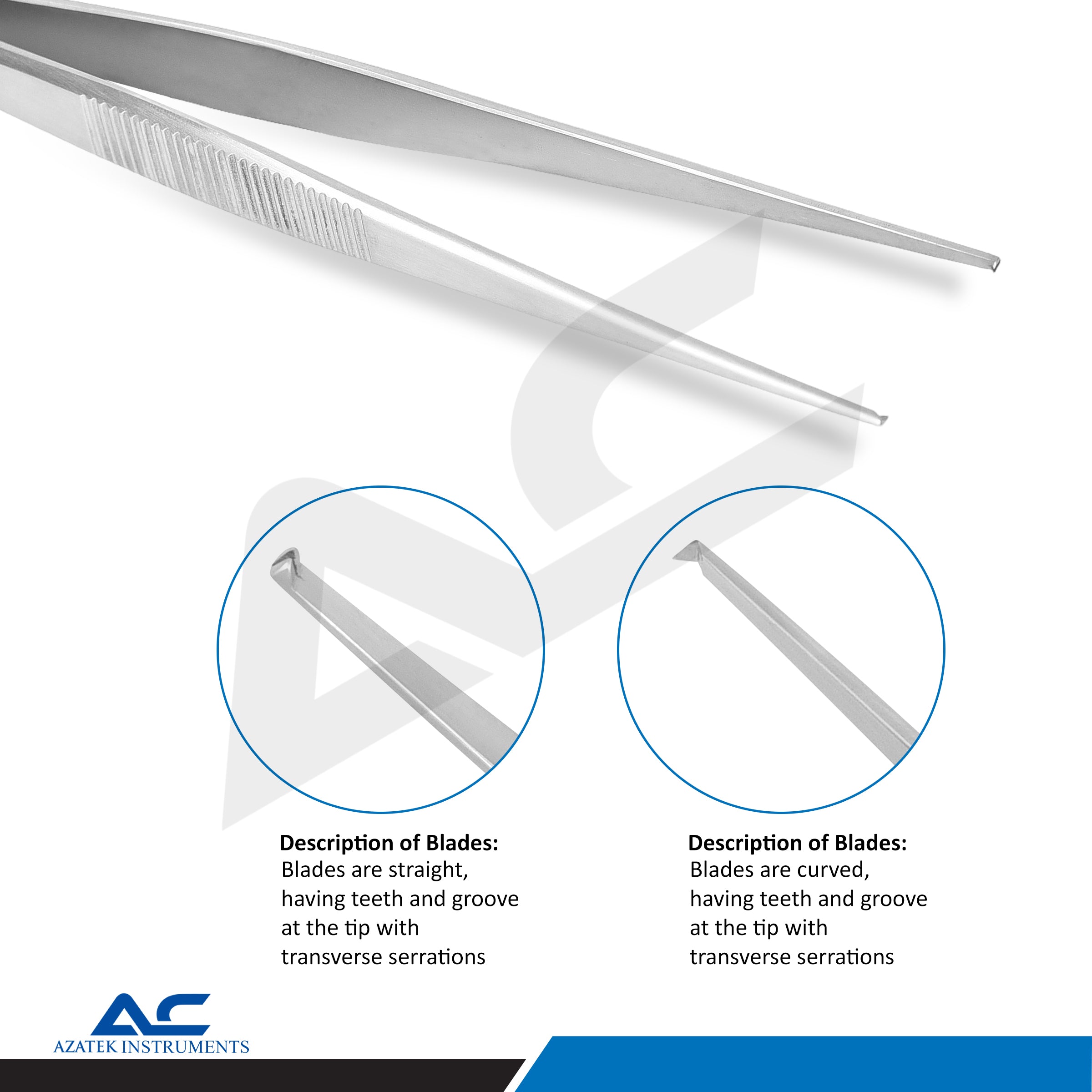 Tissue Forceps 1x2 Teeth 145mm – Delicate Surgical Tissue Forceps 1.25mm Tip - Azatek Instruments