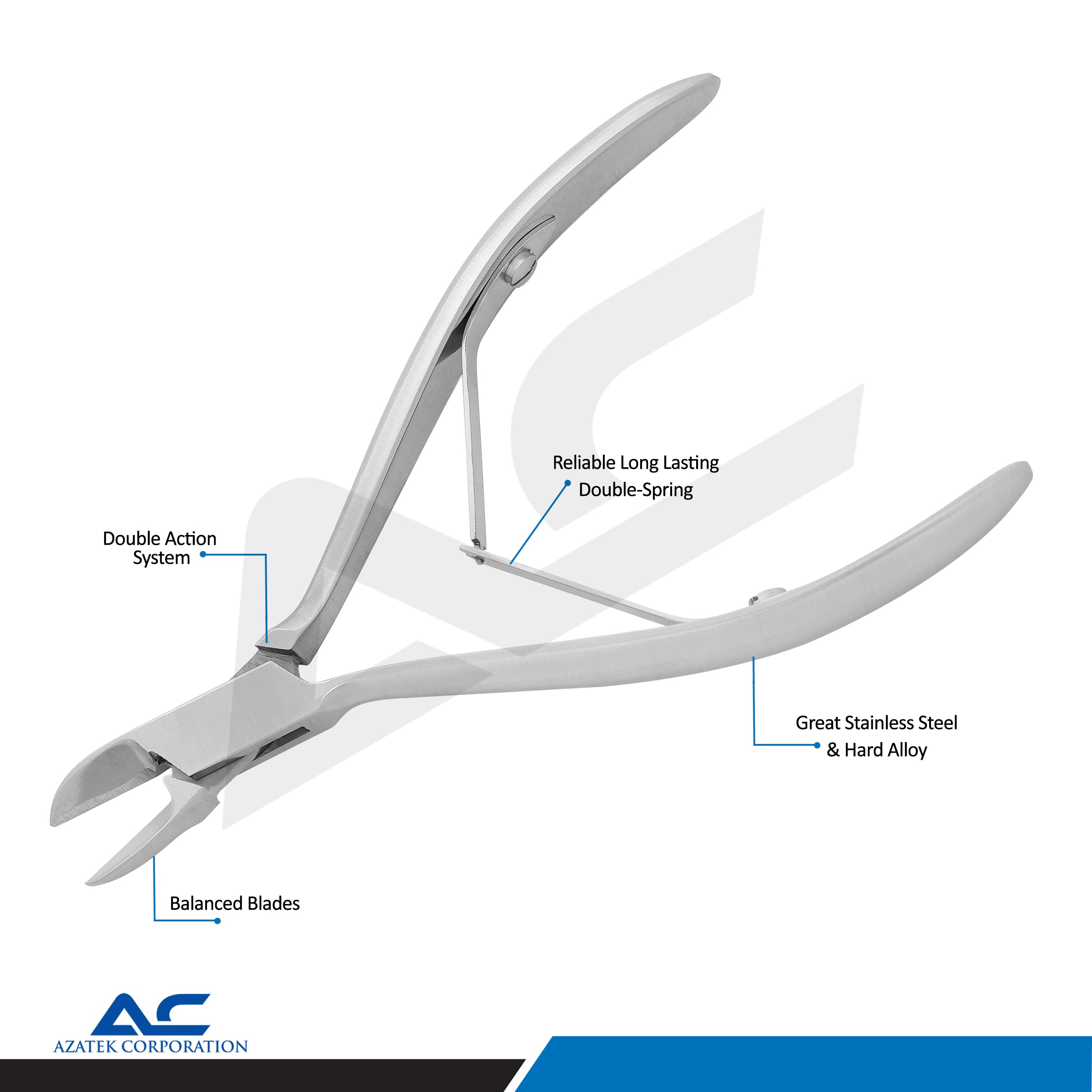 Professional Stainless Steel Toe Nail Nipper Clipper 13cm Double Spring Handle - Azatek Instruments