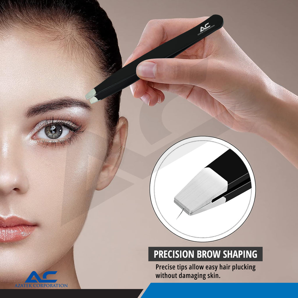 Azatek 4PCS Precision Eyebrow Tweezers Kit Multi-Color with Travel Case – Professional Stainless Steel Beauty Set Grooming Tools - Azatek Instruments