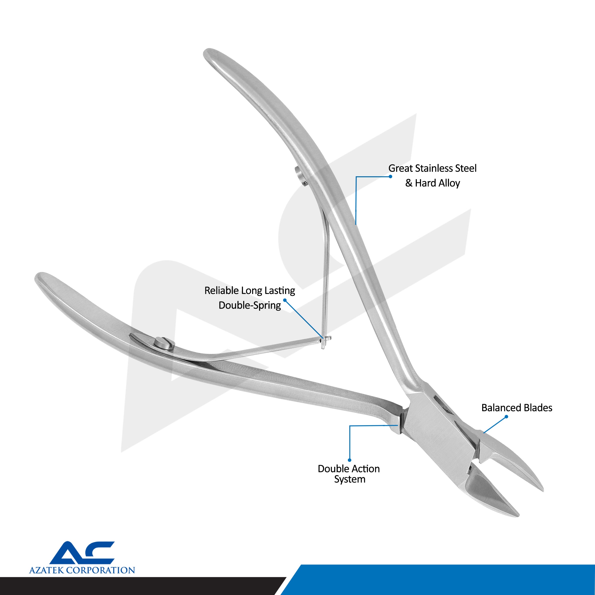 Nail Corner Pliers, Corner Pliers for Foot Care, 14.0cm Stainless Steel – Solid Edge Tips with Radius - Azatek Instruments