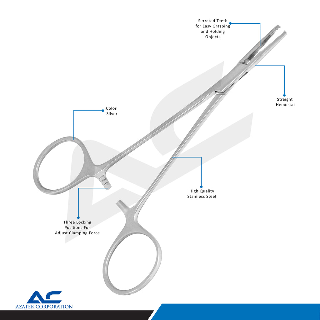 Mosquito Kocher Haemostatic Forceps Straight 12.5cm – Surgical Artery Forceps - Azatek Instruments