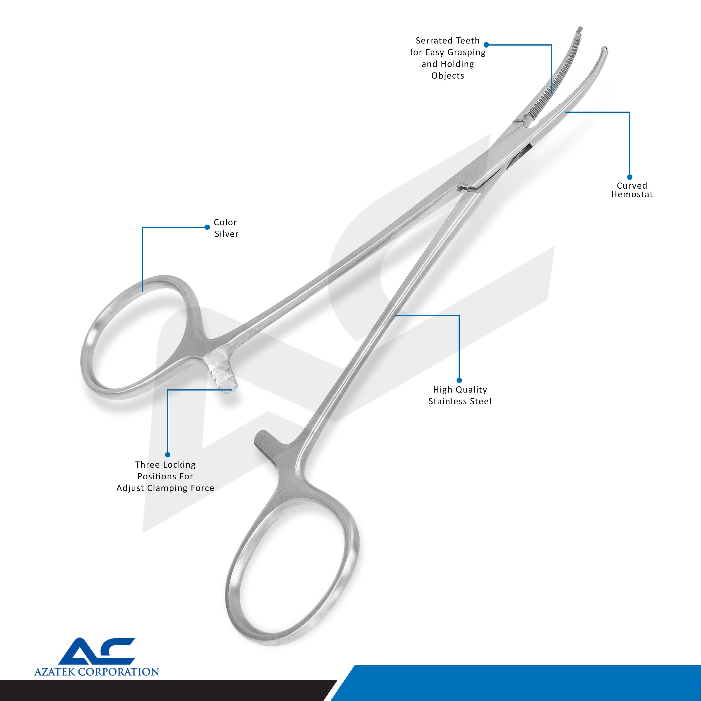 Micro Halsted Mosquito Clamp Curved 1x2 Teeth 12.5cm – Haemostatic Forceps - Azatek Instruments