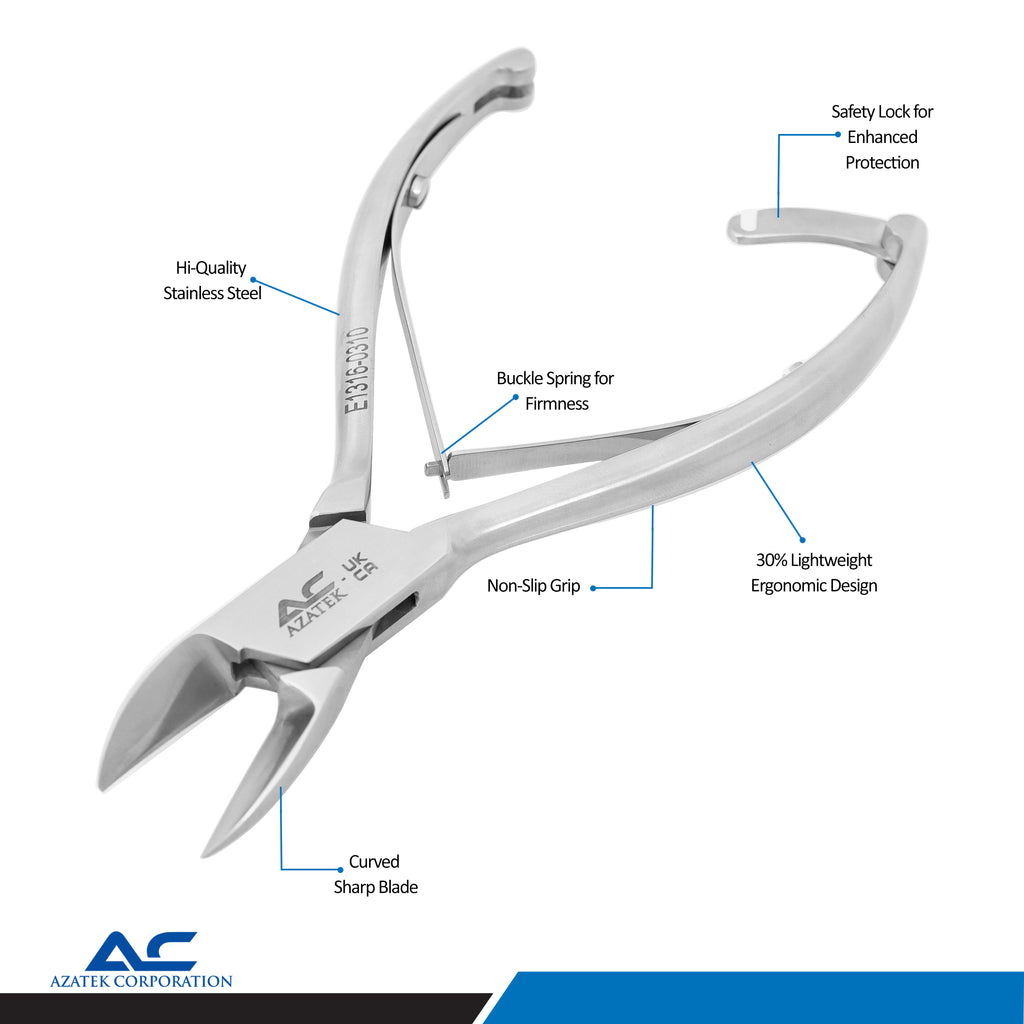 Nail Pliers 14cm Stainless Steel Arched Edge – Professional Nail Corner Pliers - Azatek Instruments