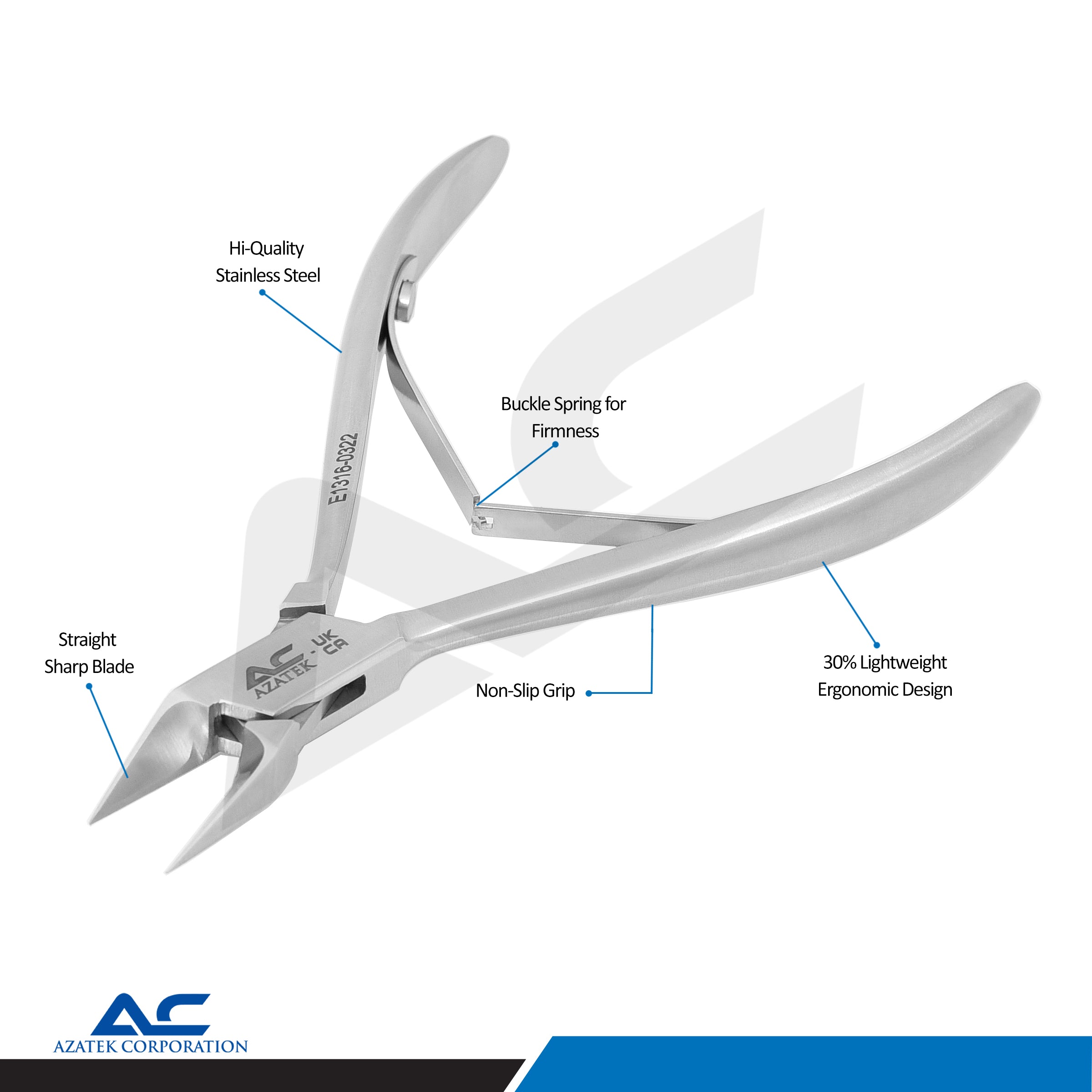Nail Corner Pliers 13cm Stainless Steel Solid Edge Pointed Tips - Azatek Instruments