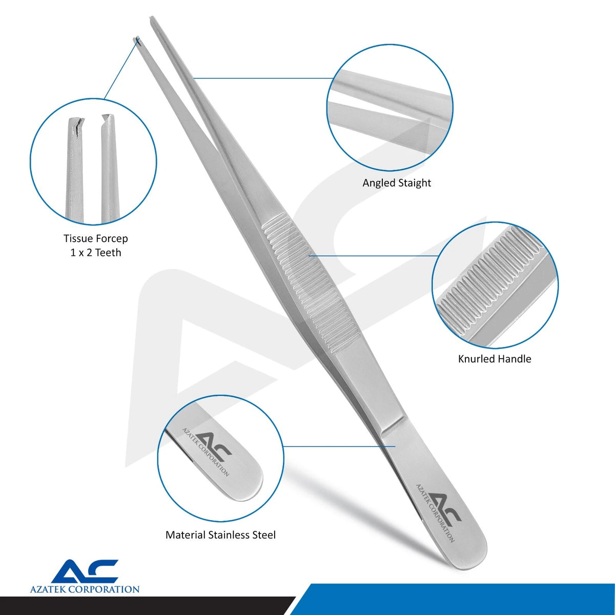 Azatek Surgical Tissue Forceps featuring a fine 1.7mm tip