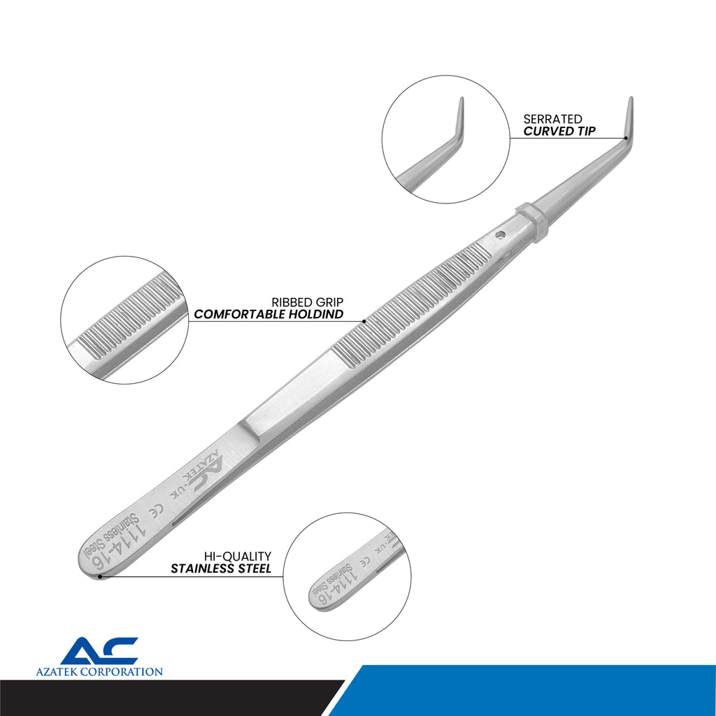 College Tweezers, Dental Tweezers Knurling Pattern 15cm Stainless Steel - Azatek Instruments