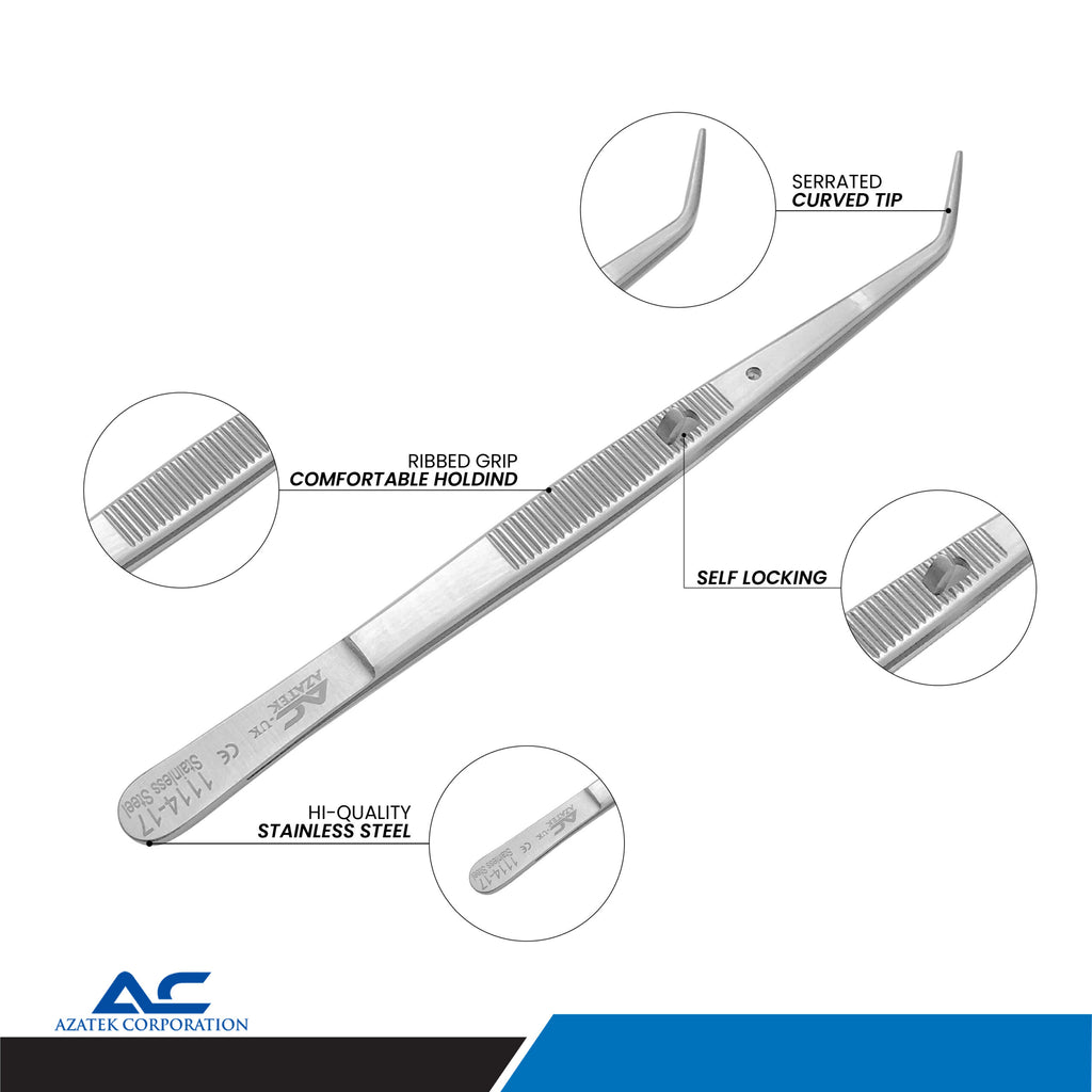 College Tweezers with Lock, Locking Dental Tweezers 15cm Stainless Steel - Azatek Instruments