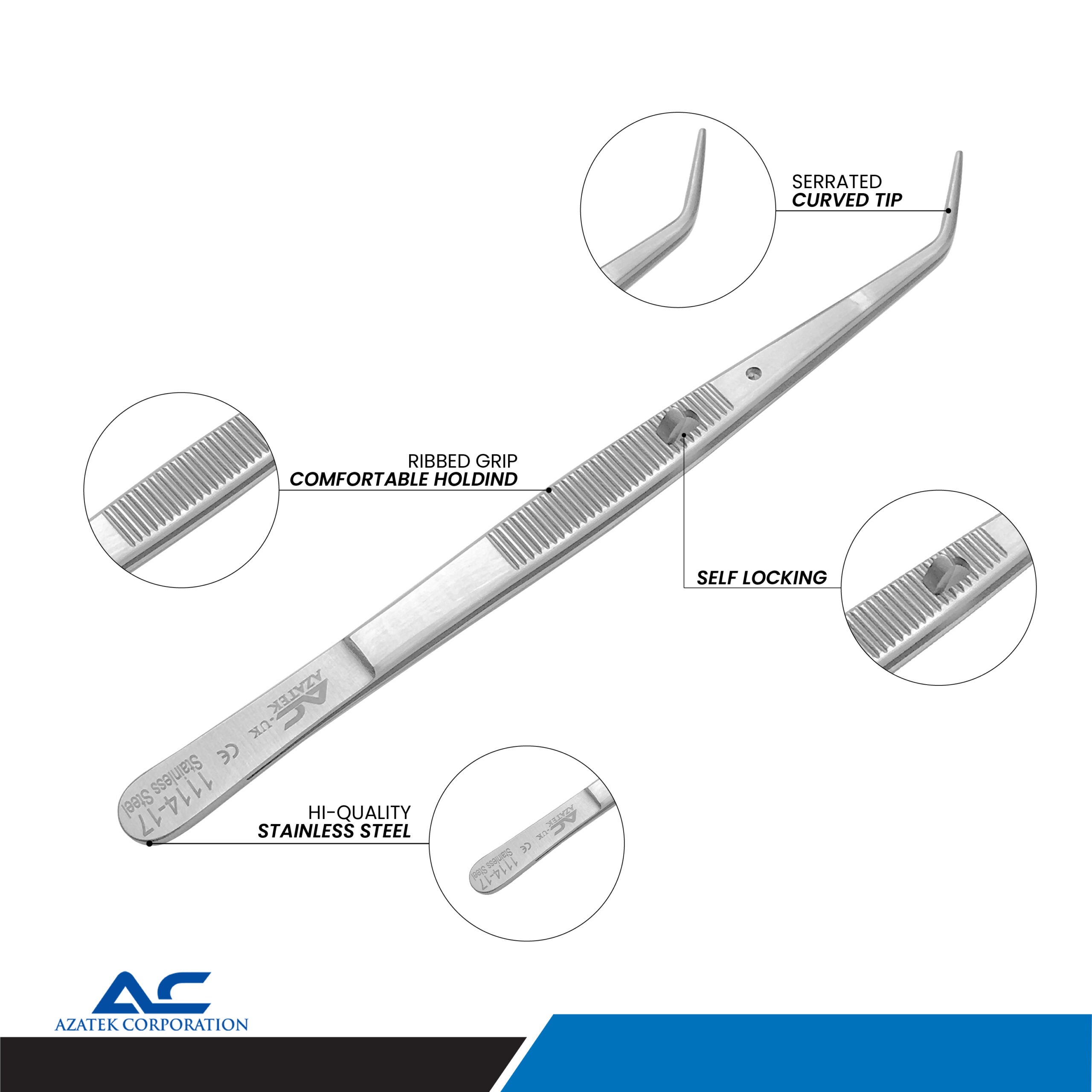 College Tweezers with Lock, Locking Dental Tweezers 15cm Stainless Steel - Azatek Instruments