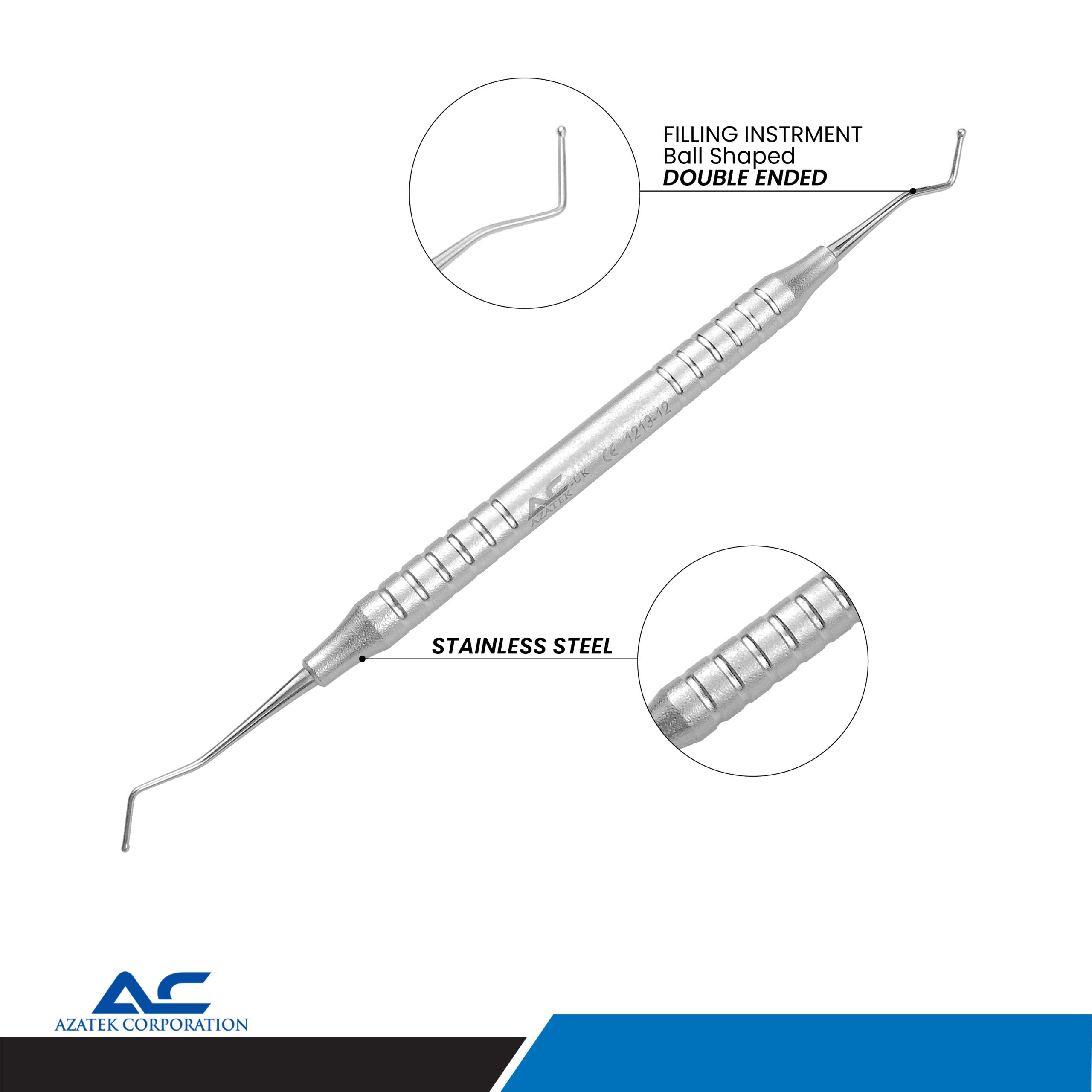 Composite Filling Instrument Ball Shaped 1.0/1.5mm Double Ended Dental Tool - Azatek Instruments