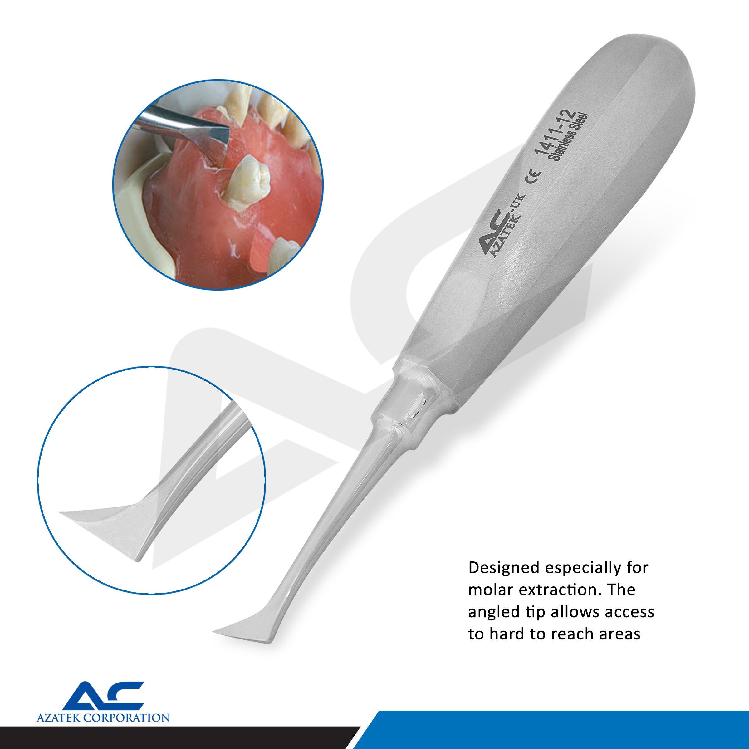 Cryer Root Elevator Fig. 44 Medium | Stainless Steel Dental Elevator - Azatek Instruments