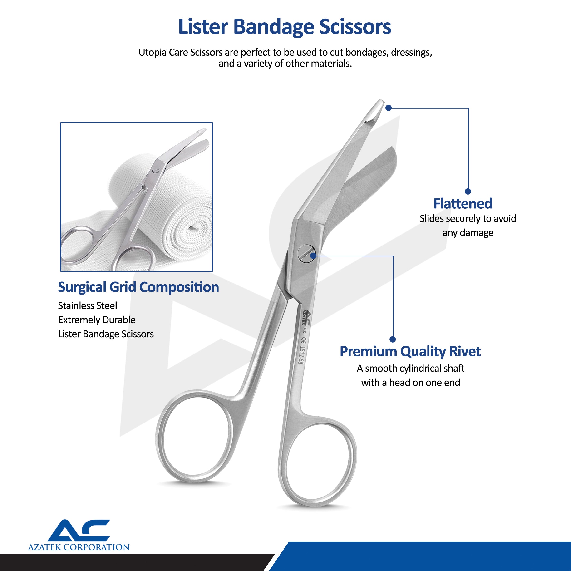 Lister Bandage Scissors – Stainless Steel Medical Dressing Scissors by Azatek - Azatek Instruments
