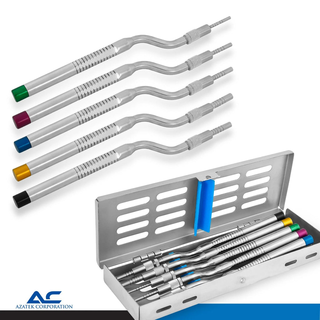 Five-piece bayonet concave sinus elevation osteotome kit for dental implant procedures