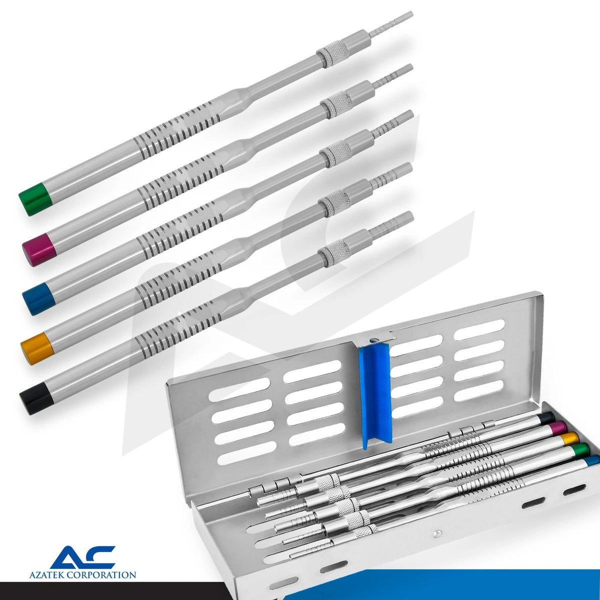 Azatek 1611-02KT Dental Sinus Elevation Internal Kit with five straight concave osteotomes