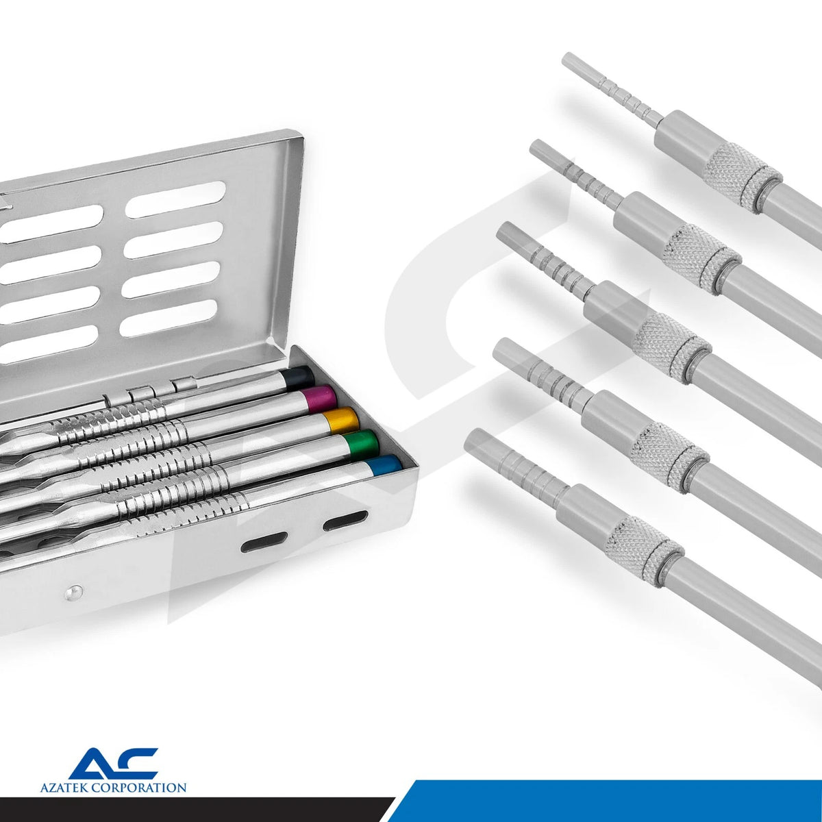 Five-piece dental sinus lift osteotome kit with graduated straight concave instruments