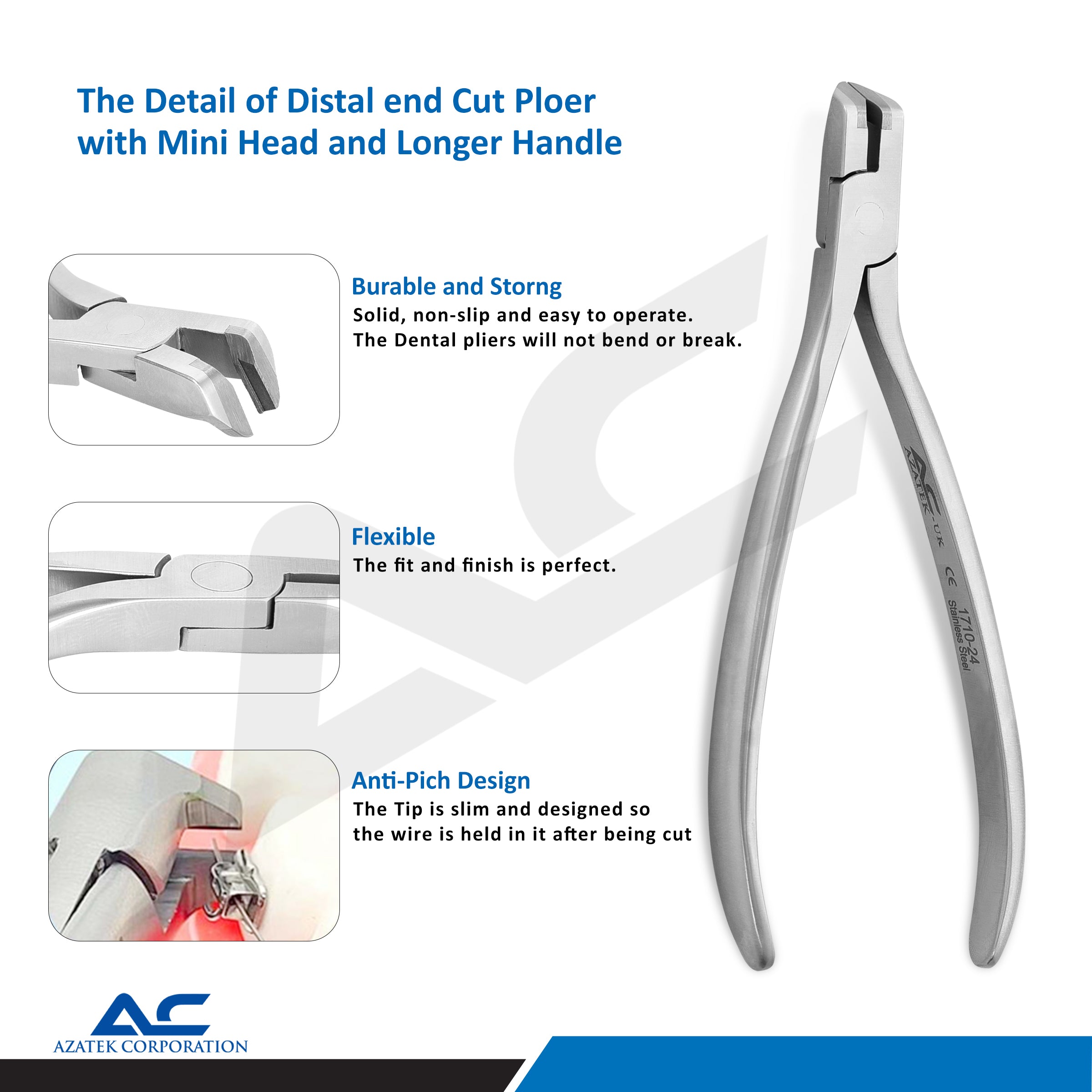 Distal End Cutter, Orthodontic Distal End Cutter with Safety Holding, Long Handle Wire Cutter - Azatek Instruments