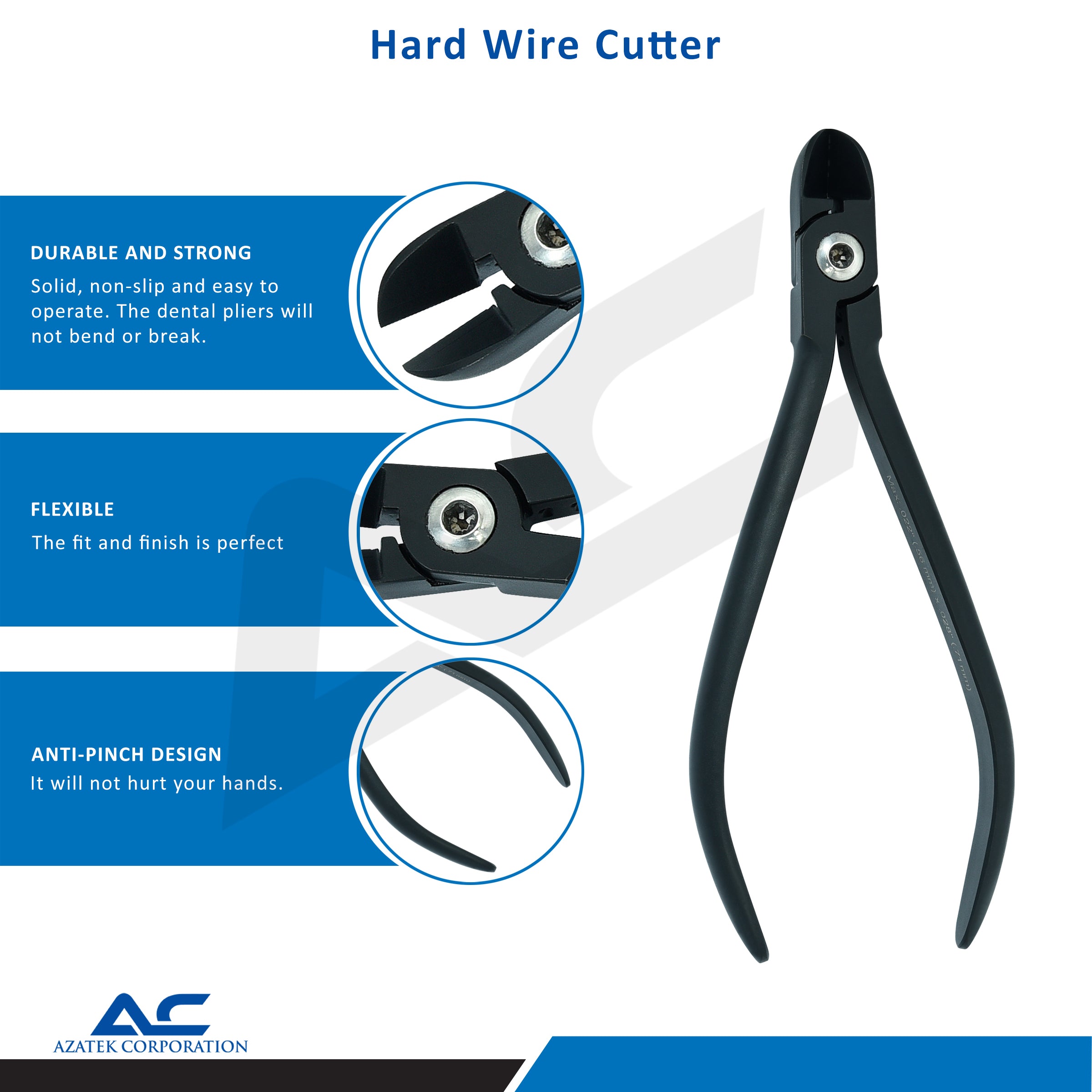 Hard Wire Cutter, Straight Hard Wire Cutter, Angled 15 ° (Black) - Azatek Instruments