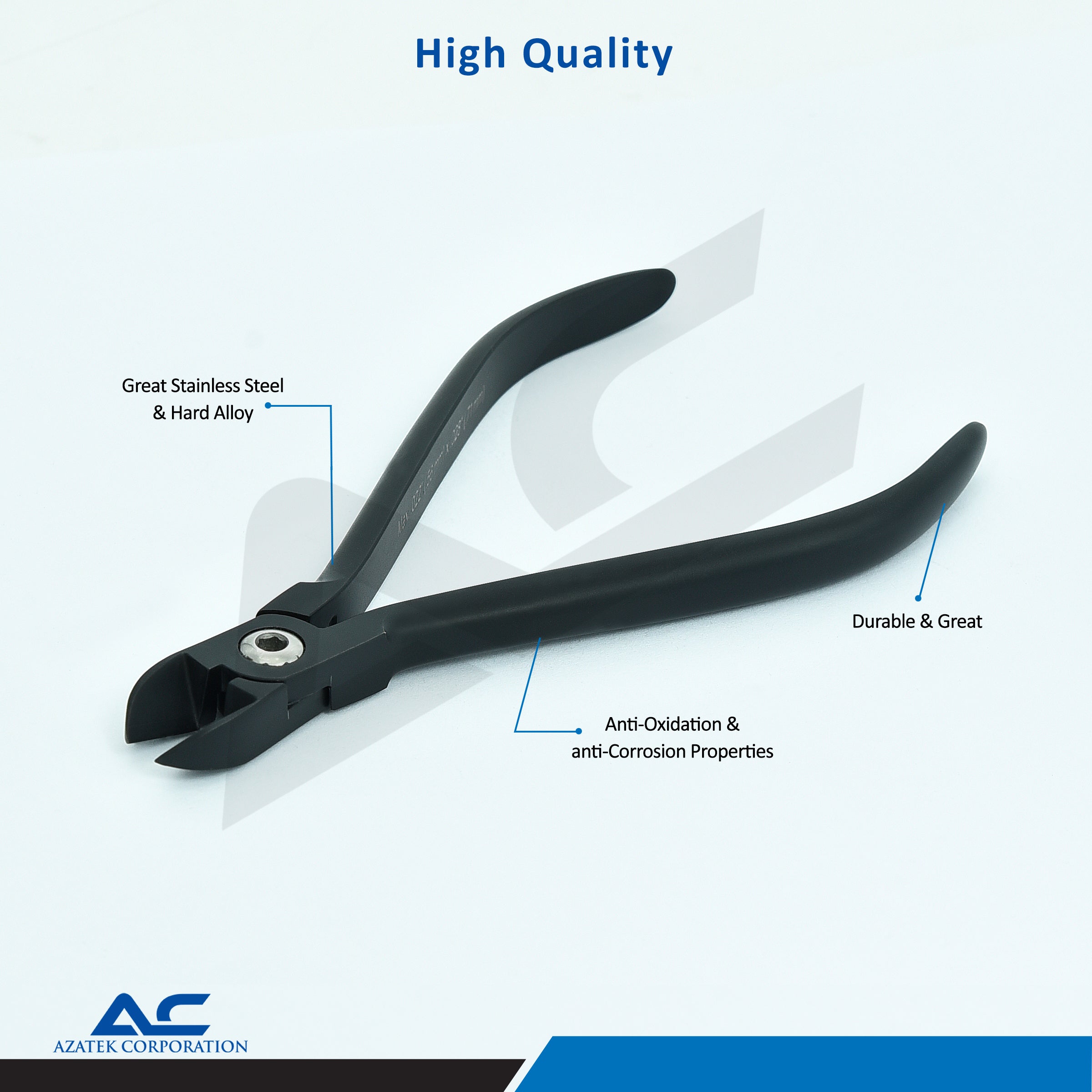Hard Wire Cutter, Straight Hard Wire Cutter, Angled 15 ° (Black) - Azatek Instruments