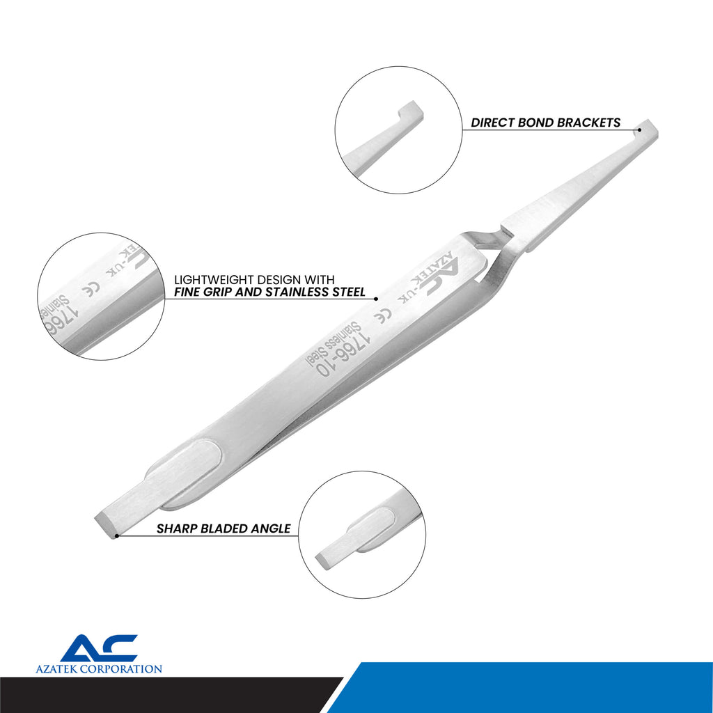 Direct Bond Bracket Tweezer with Blade 13.5cm – Precision Orthodontic Bracket Placement Tool - Azatek Instruments