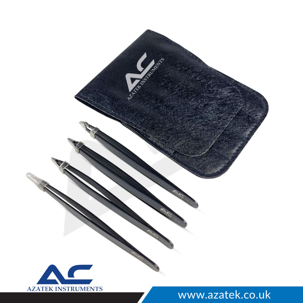Azatek Professional 4-Piece Set of Eyebrow and Eyelash Tweezer - Azatek Instruments