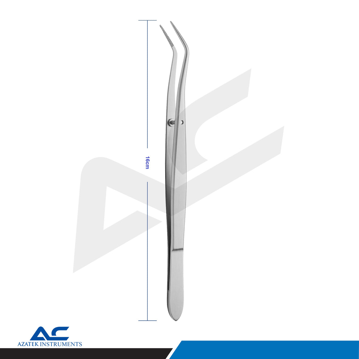 Full-length view of Azatek 16cm Meriam Dental Tweezers with a slim stainless steel body