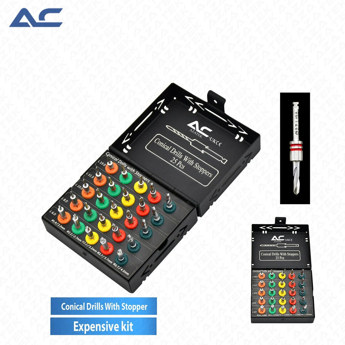 Colour-coded Azatek Dental Implant Conical Drills 25 piece kit