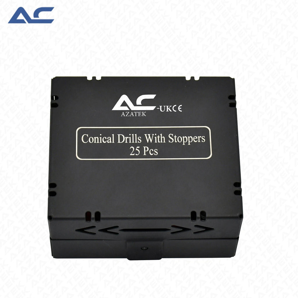 Azatek conical dental implant drills with integrated depth stoppers