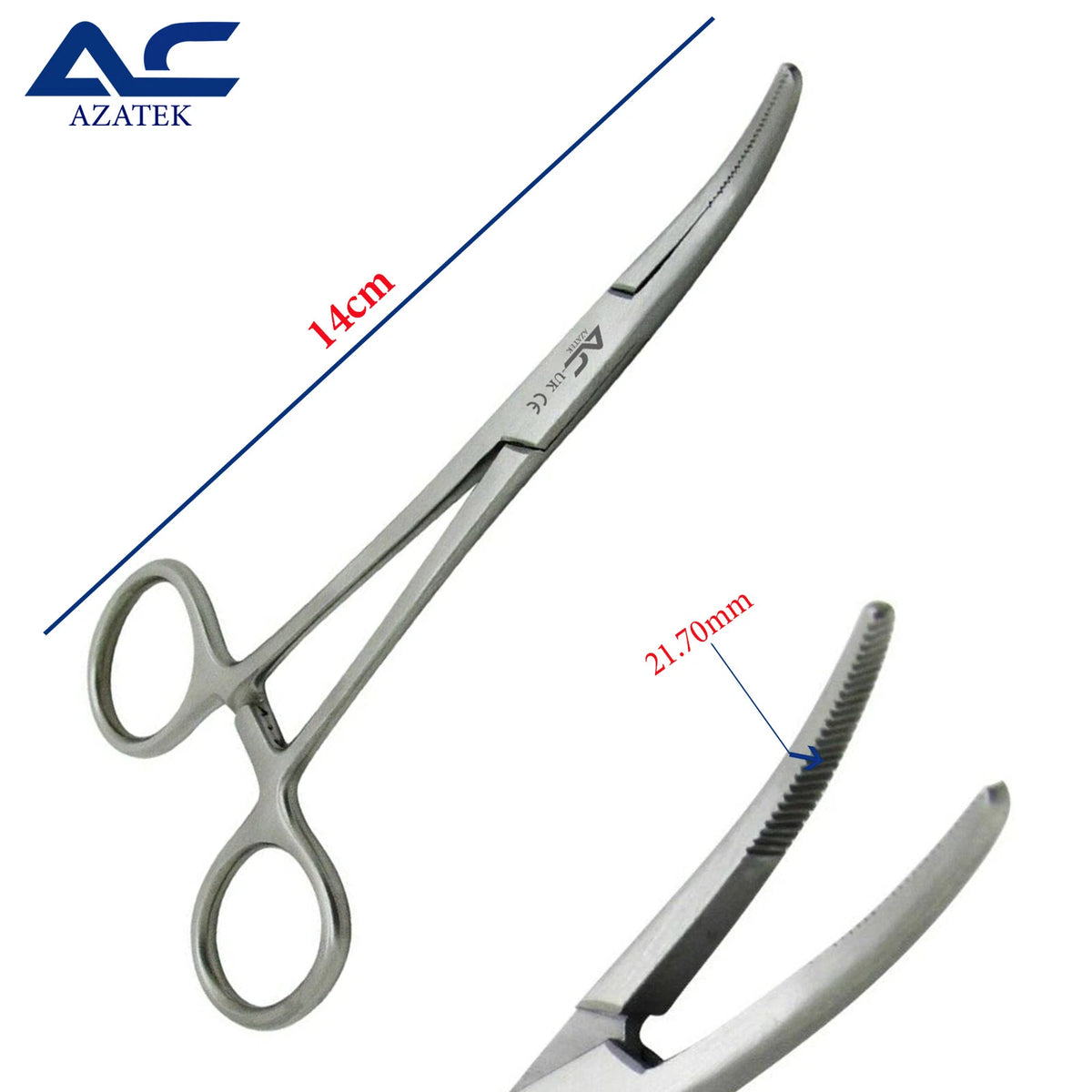 Azatek 14cm curved Kelly forceps with serrated jaws