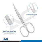 Front view of Azatek curved nail scissor with precision stainless steel blades.