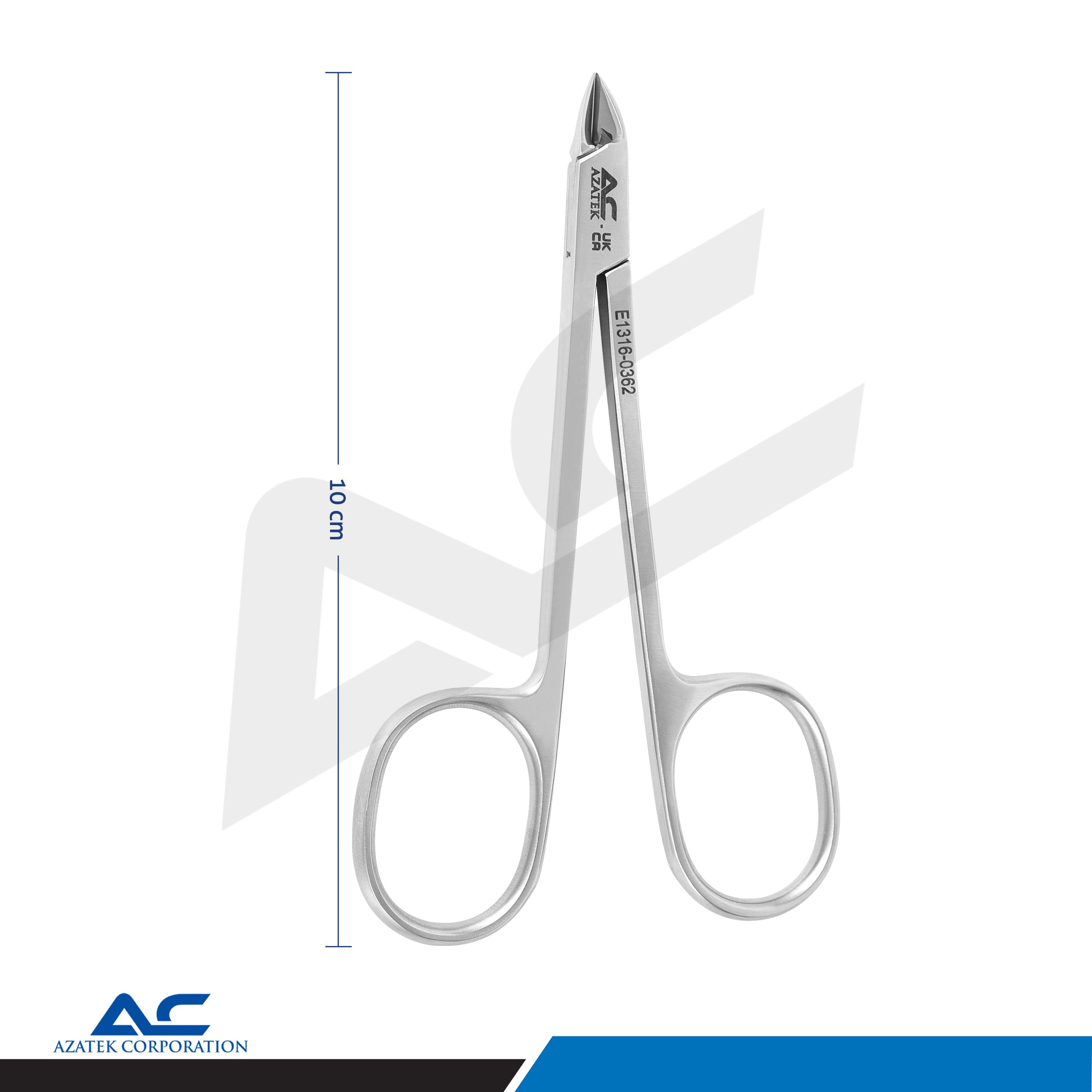 Azatek Professional Nail Cuticle Nippers measuring 10cm in length for precision nail care