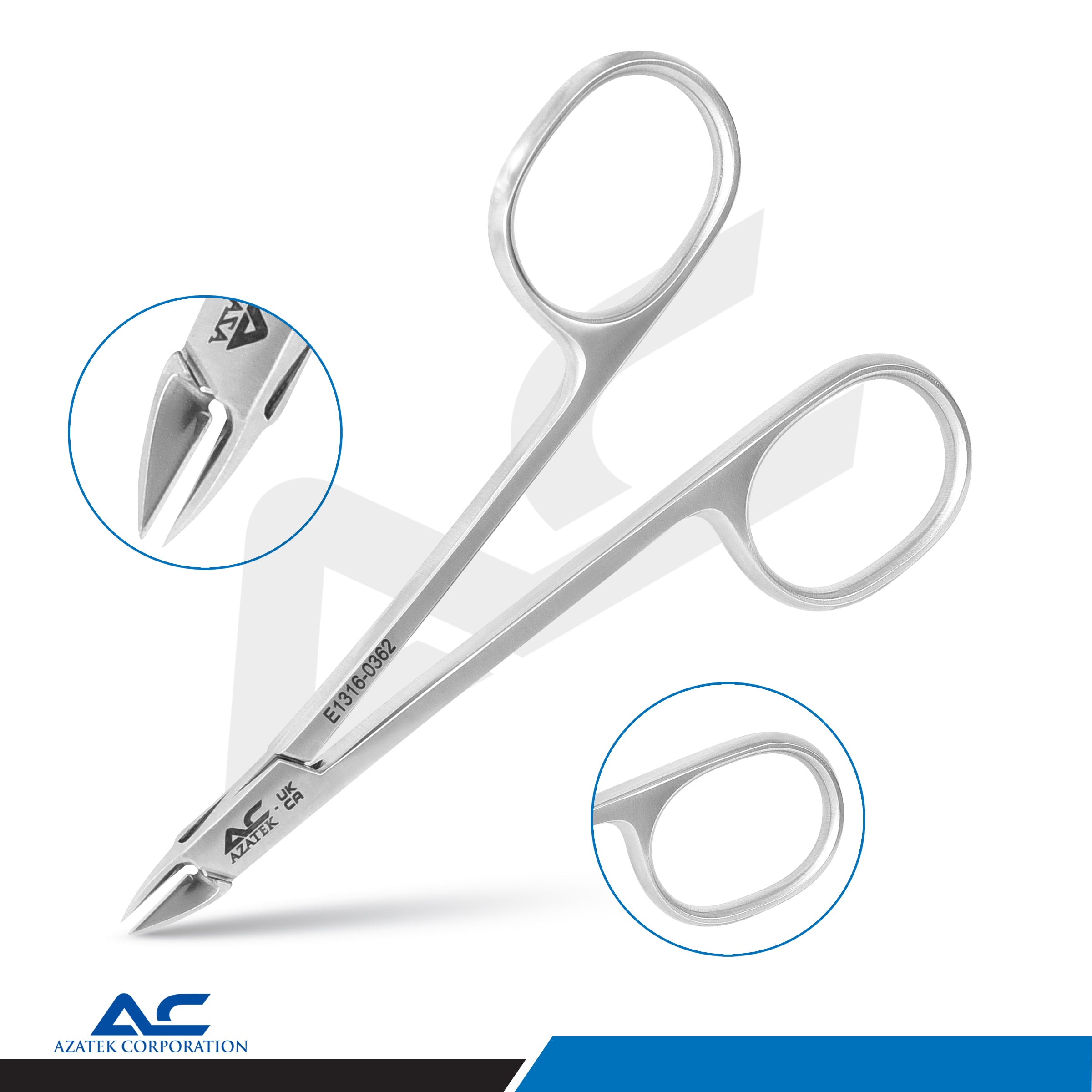 Front view of Azatek 10cm professional stainless steel nail cuticle nippers with precision cutting jaws