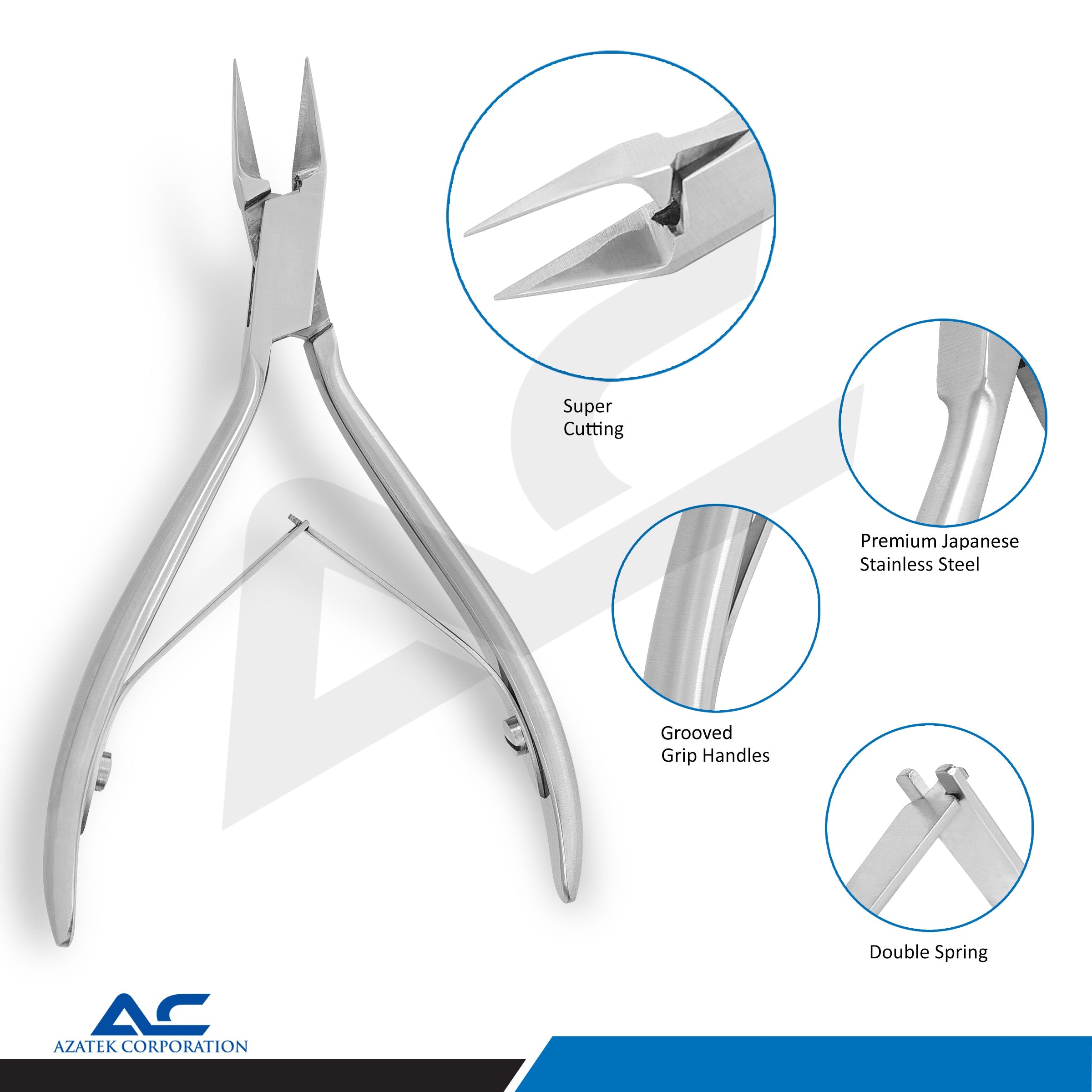Double spring ergonomic handle on Azatek professional cuticle nippers