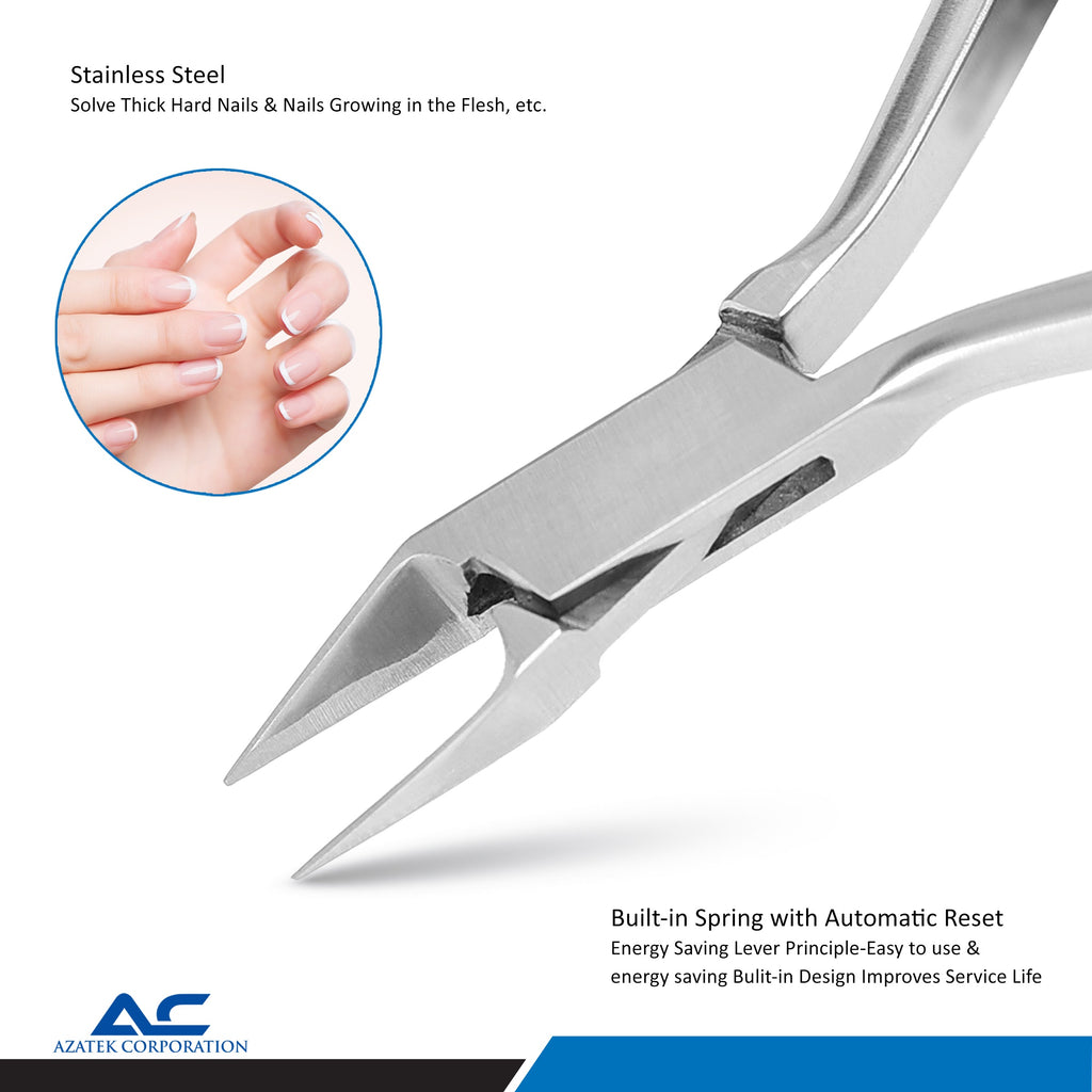 Close-up of precision stainless steel jaws on Azatek Cuticle Nippers