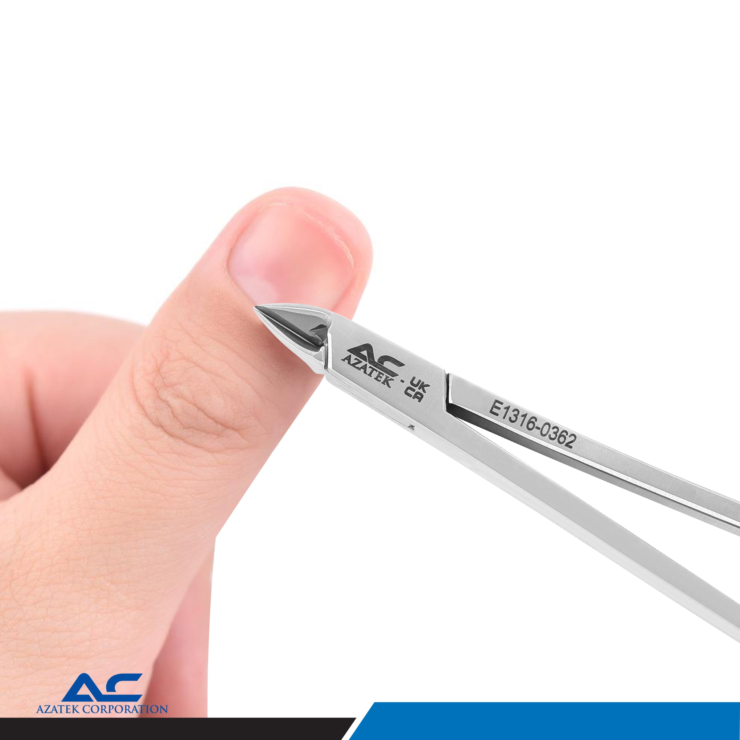 Professional stainless steel nail cuticle nippers by Azatek suitable for salons, spas, beauticians, and home manicure use