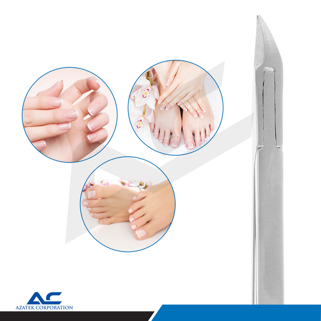 Side profile of Azatek medical-grade stainless steel nail cuticle nippers with hand-polished finish