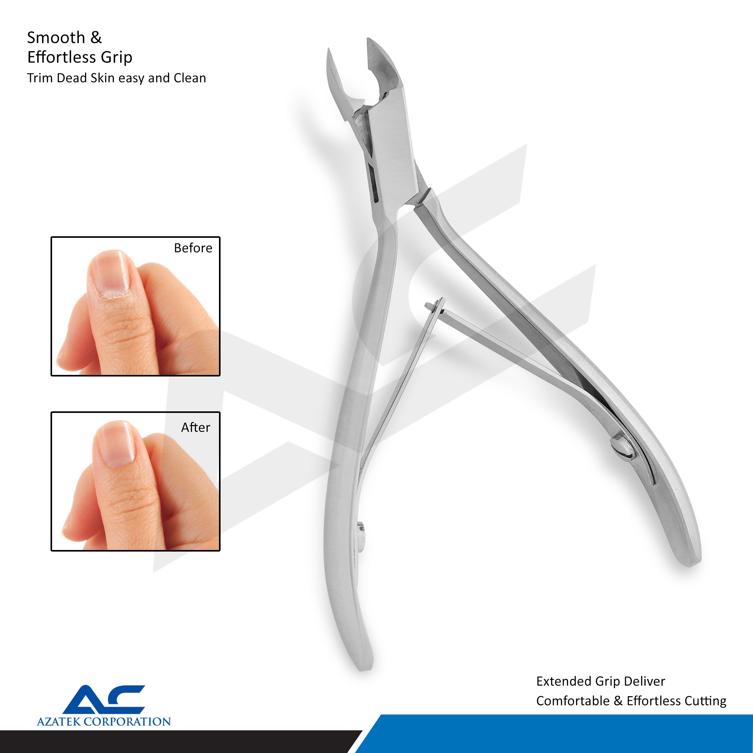 Double spring handle detail of Azatek professional toe nail nippers for smooth cutting action