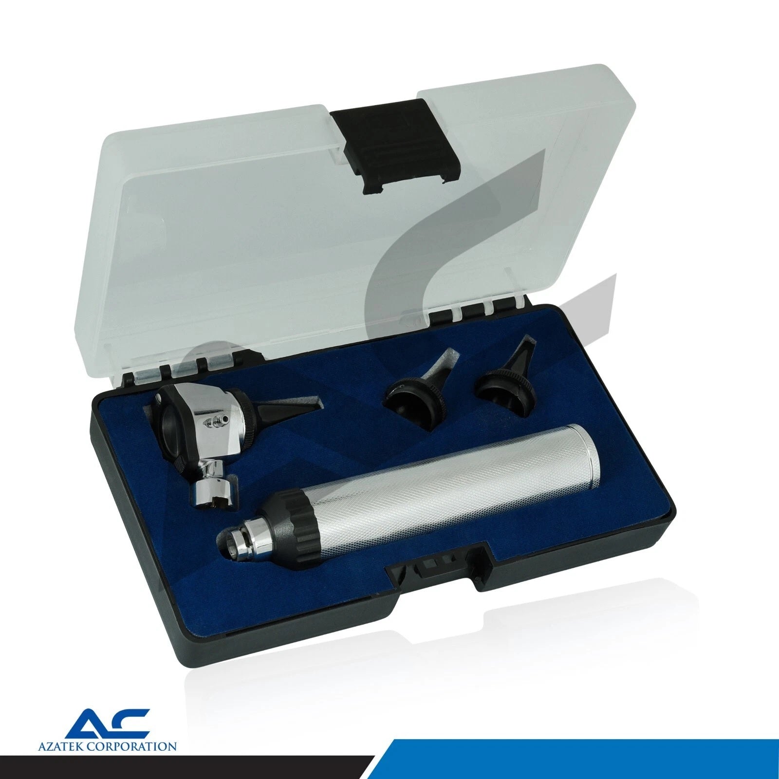 Ear Otoscope Diagnostic Kit supplied in a protective storage case with replacement ear specula.